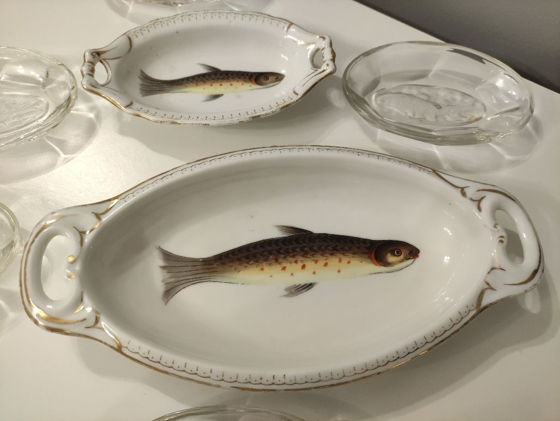 Zestaw PRL ryby półmiski i talerzyki