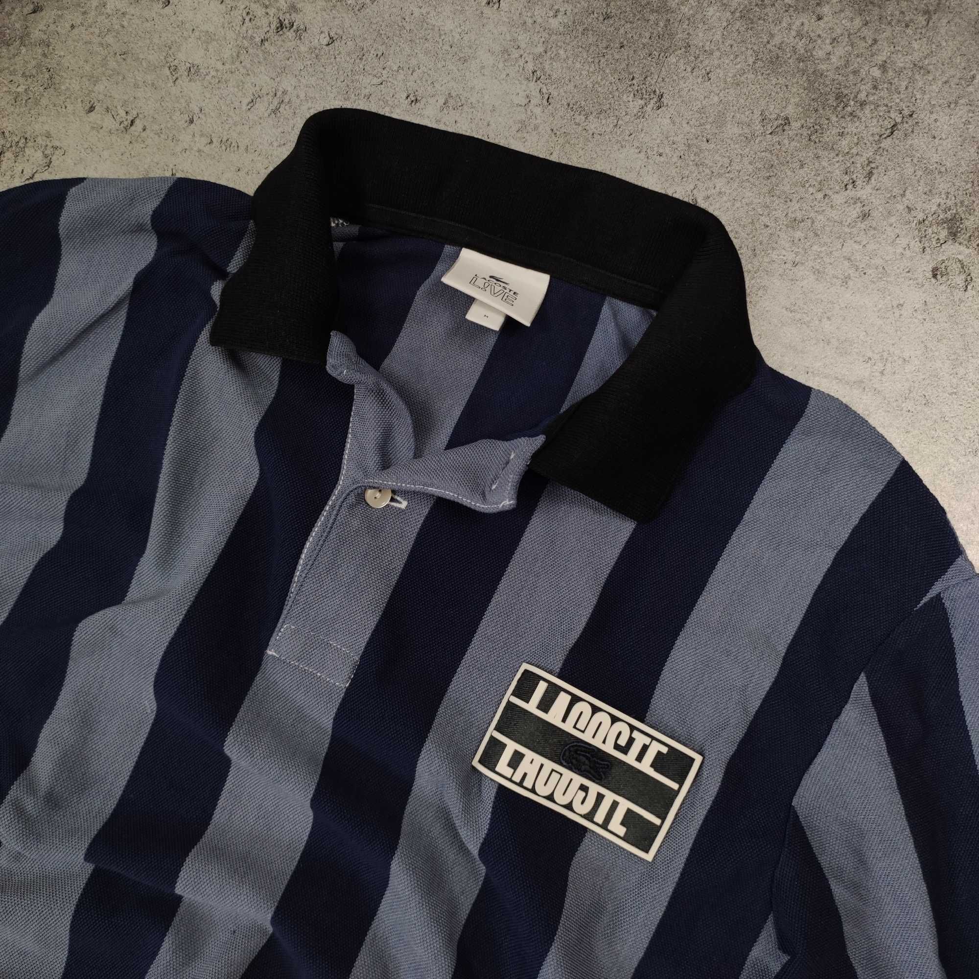 MĘSKA Koszulka Polo Elegancka Paski Kołnierzyk Lacoste Paris Duże Logo