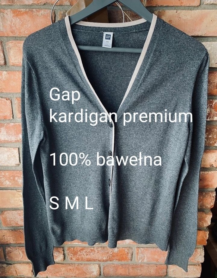 Premium kardigan Gap L M S grafitowy szary 100% bawełna bawełniany 40