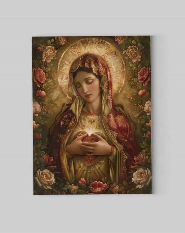 Obraz na płótnie "Serce Maryi" 60x80 cm - sztuka sakralna do wnętrz