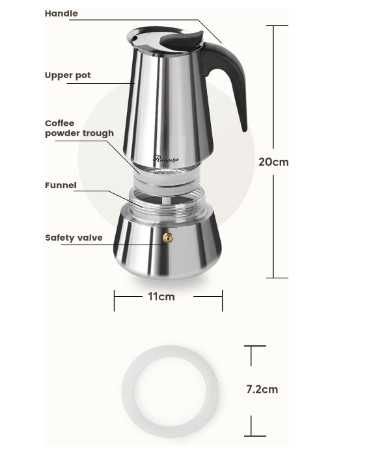 Stalowy zaparzacz  kawiarka do kawy espresso 45ml na 9 filiżanek