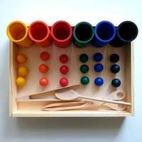 sorter kolorów Montessori, układanka drewniana lewopółkulowa