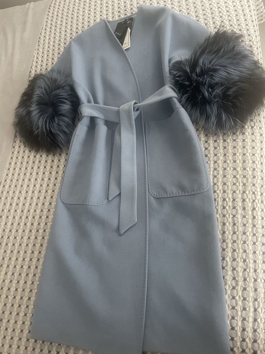 Кашемірове блакитне пальто 36/42