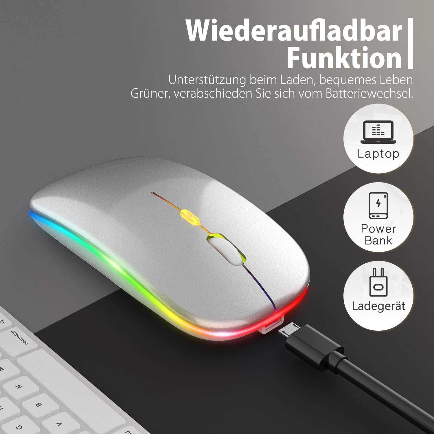 Pasonomi mysz bezprzewodowa USB LED CICHA PC USB-C