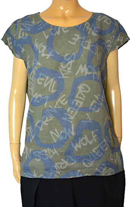 Włoska Letnia lniana bluzka top 100 % len cyfry 40 42 L XL
