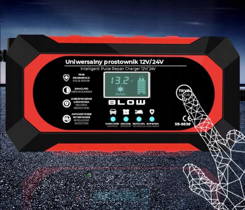 Prostownik Inteligentny Automatyczny Ładowarka Akumulatora LCD 24V