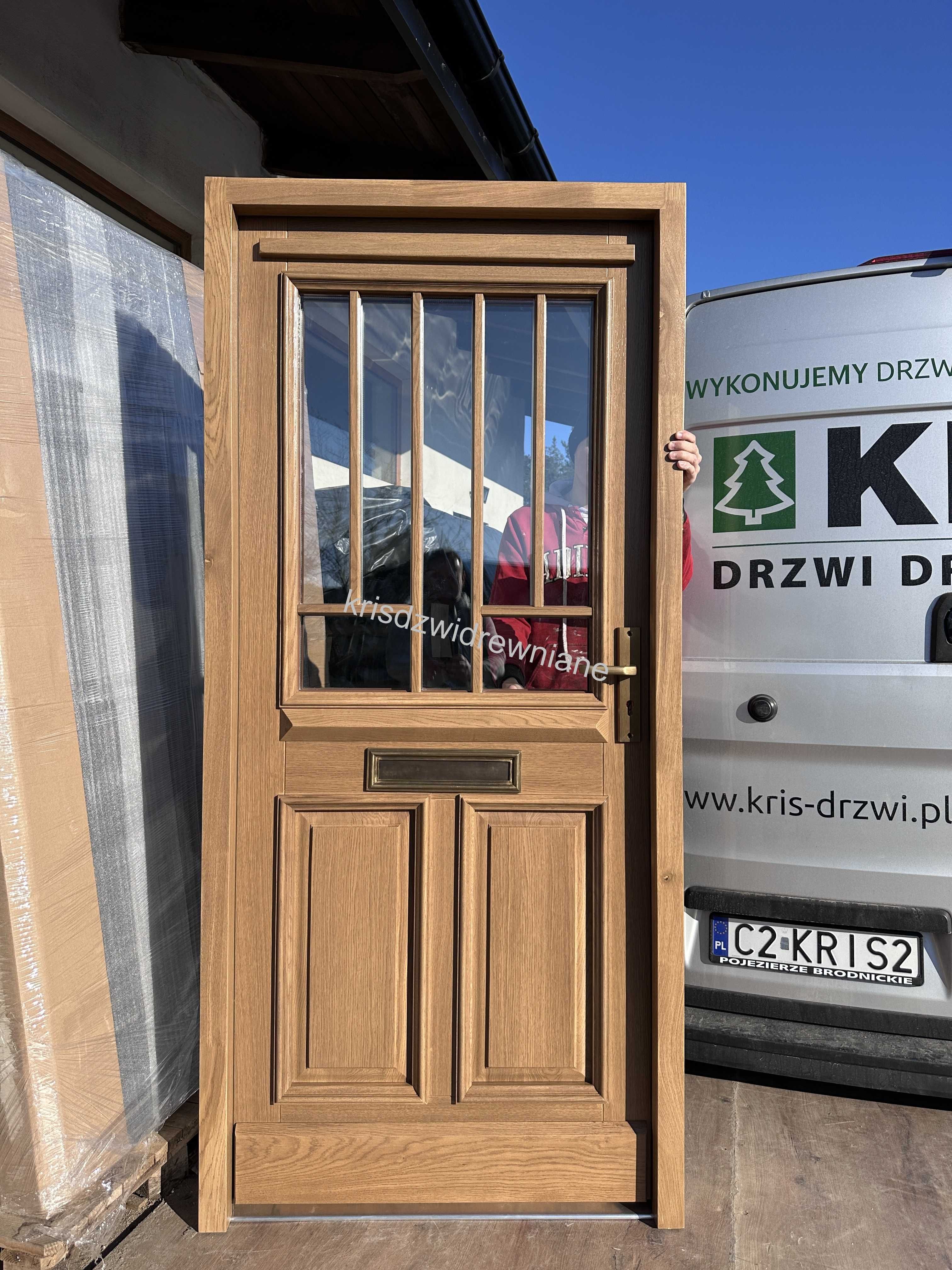 Drzwi drewniane zewnętrzne NA WYMIAR W/G PROJEKTU dębowe winchester