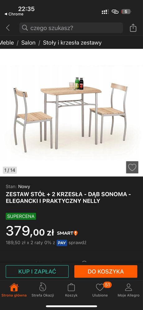 Stol z 2 dwoma krzesłami Nelly