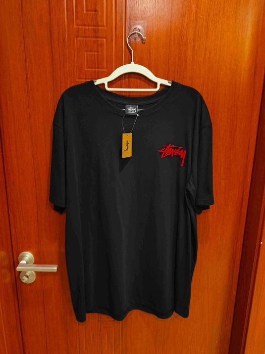 Stussy,Męska czarna koszulka z nadrukiem letnim, rozmiar L