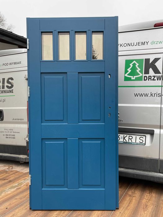 Drzwi zewnętrzne drewniane niebieskie 5001  zielone Montaż CAŁY KRAJ