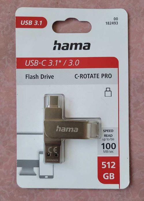 512GB USB Flash Drive Hama C-Rotate Pro USB 3.1/3.0  100MB/s Silver