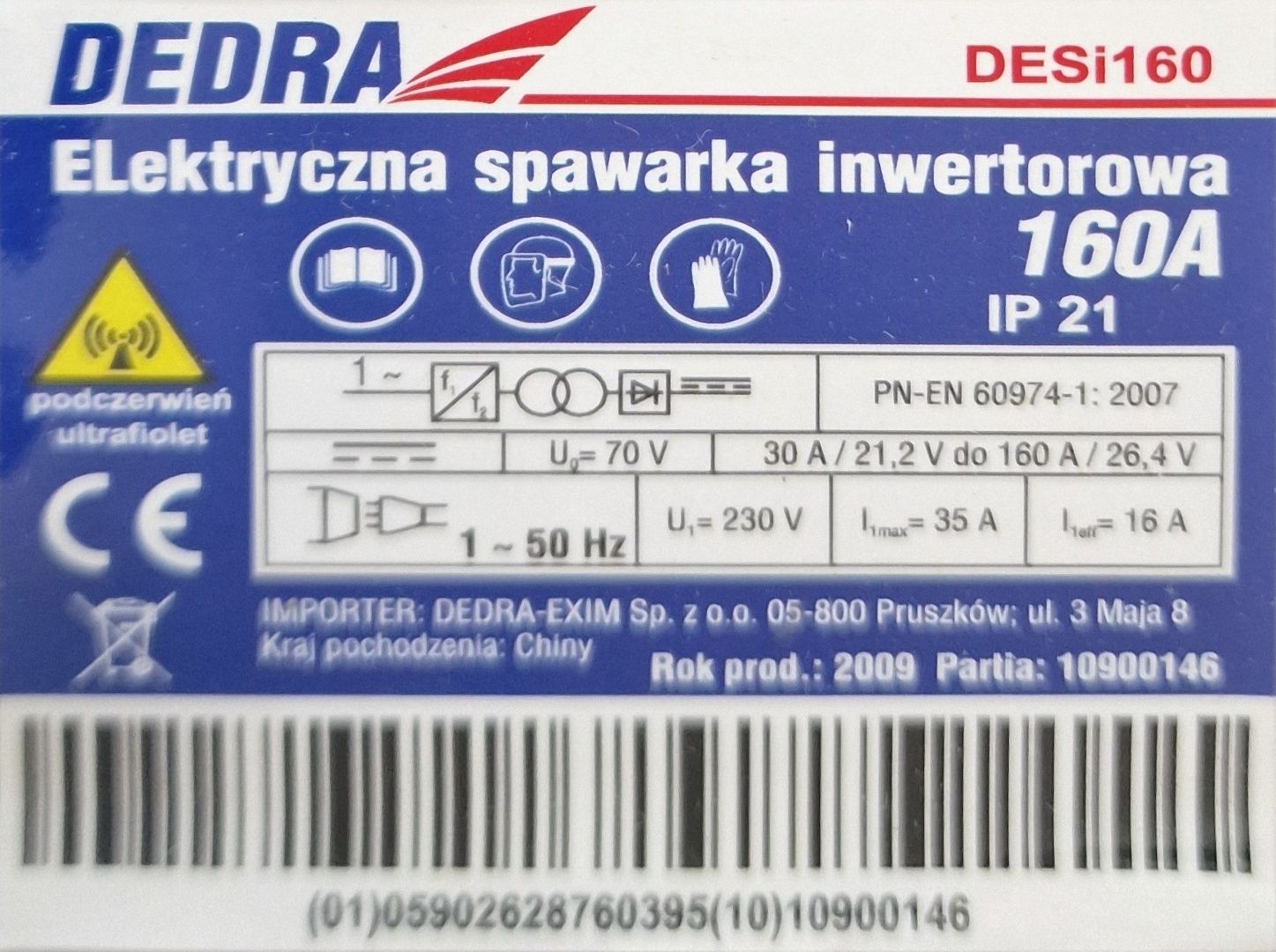 Spawarka inwentorowa DEDRA DESi160 + gratisy.