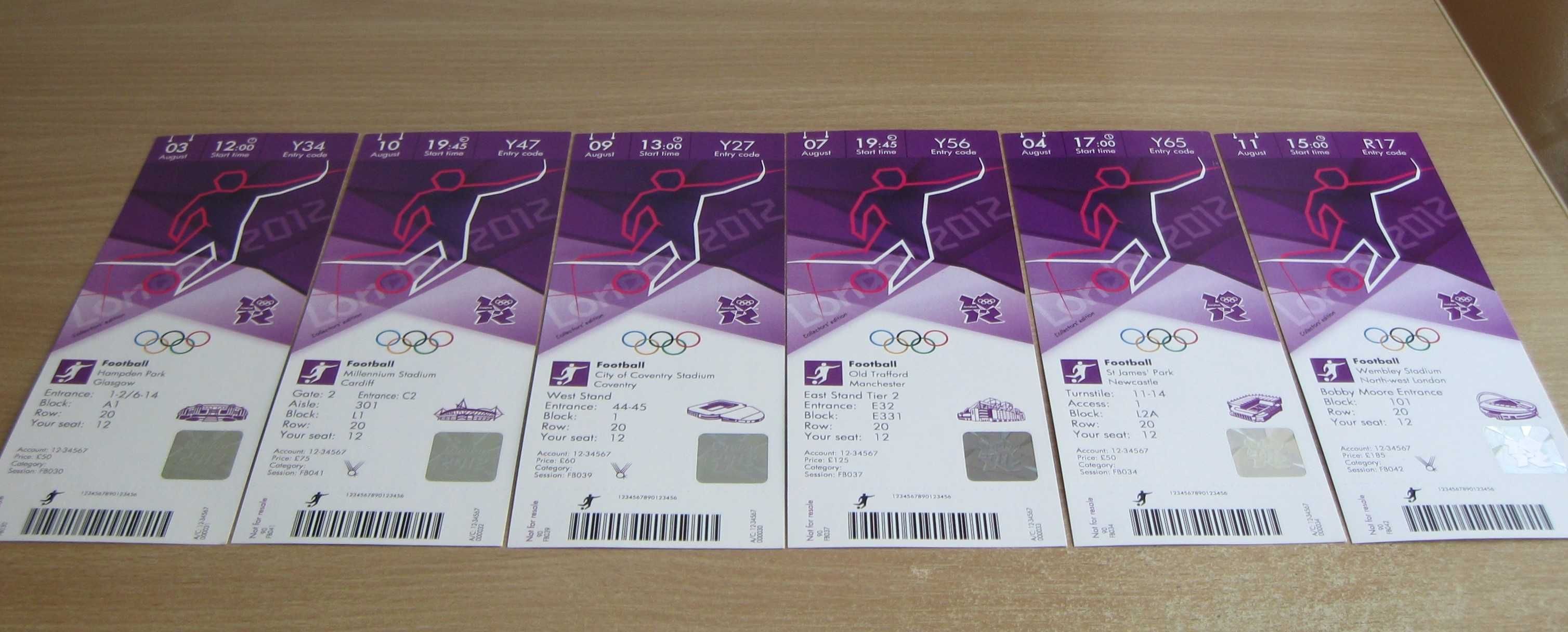 Bilety repliki olimpiada Londyn 2012 piłka nożna 6 szt + gratis