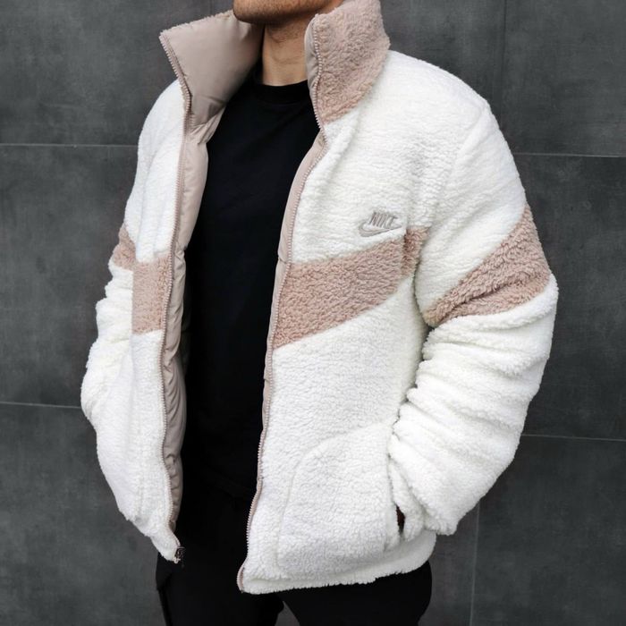 Двухстороння куртка Nike кремова найк пуховик теді S M L XL