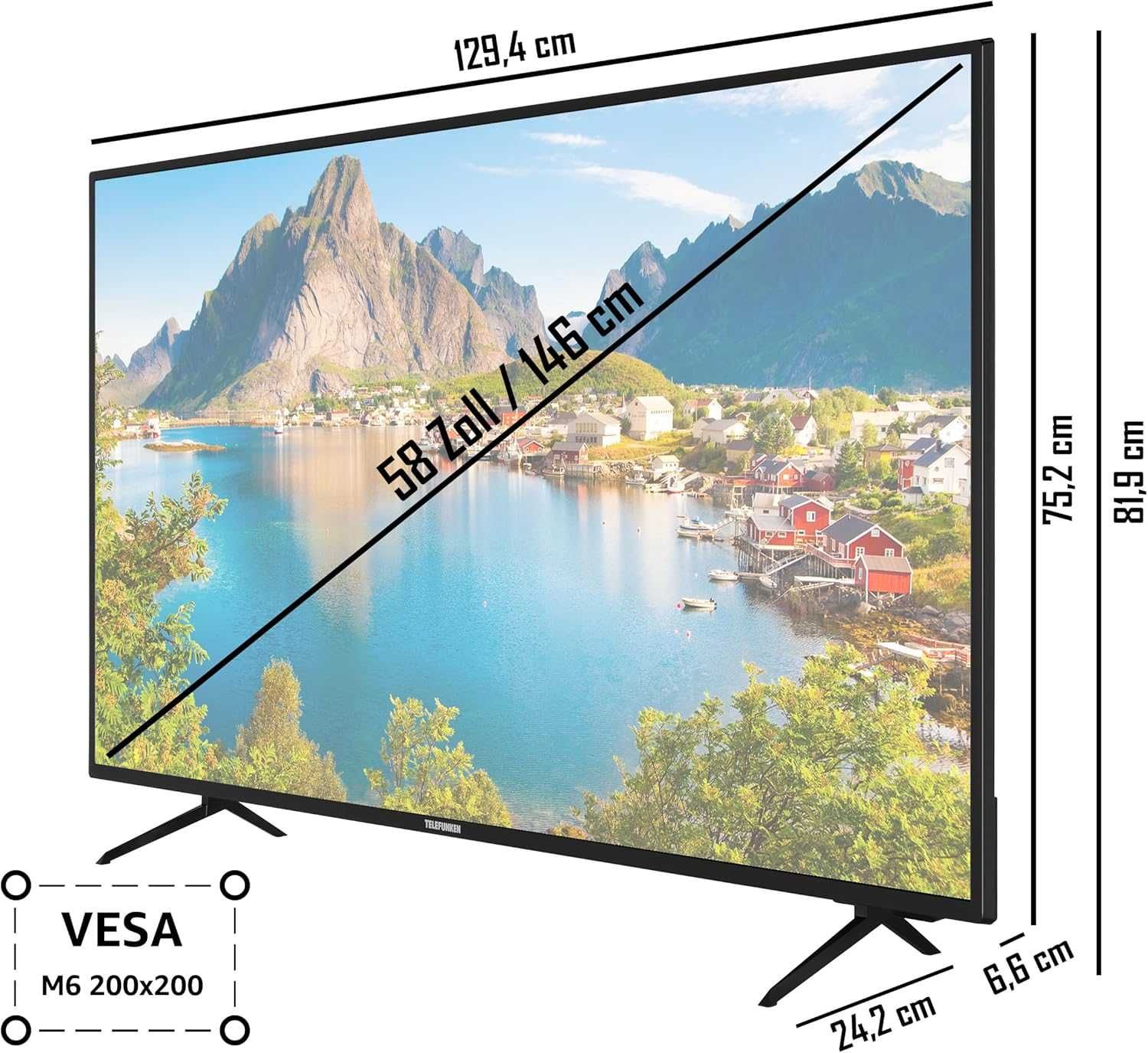 Знижка! Телевізор 58 дюймів Telefunken XU58SN550S (4К Smart TV T2/S2)