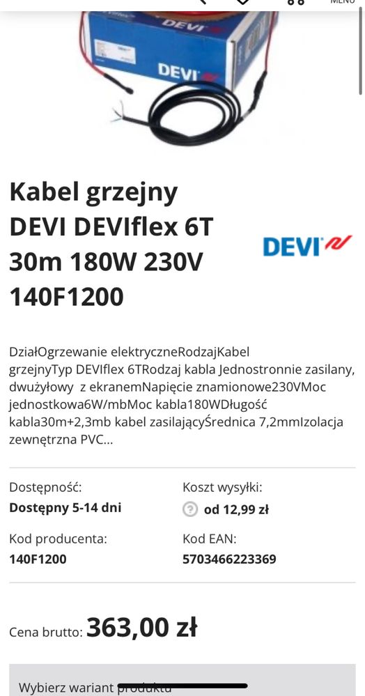 Kable grzewcze devi  devicell