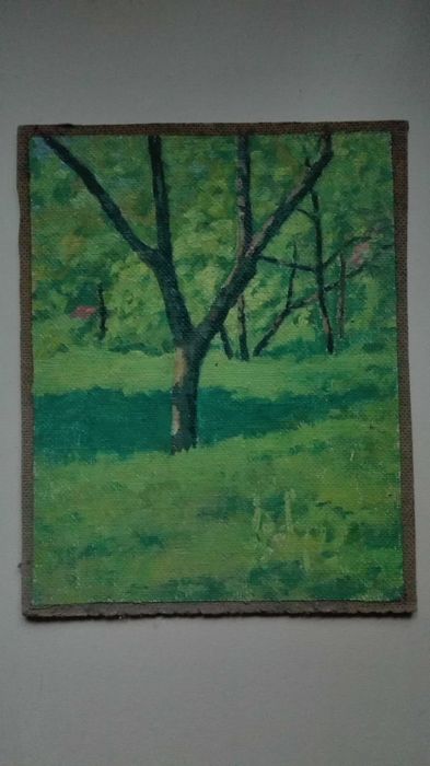 Пейзаж с деревьями в саду 1980е гг. масло