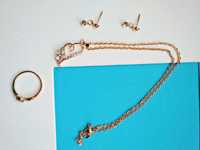 zestaw biżuterii złotej naszyjnik kolczyki bransoletka i pierścionek