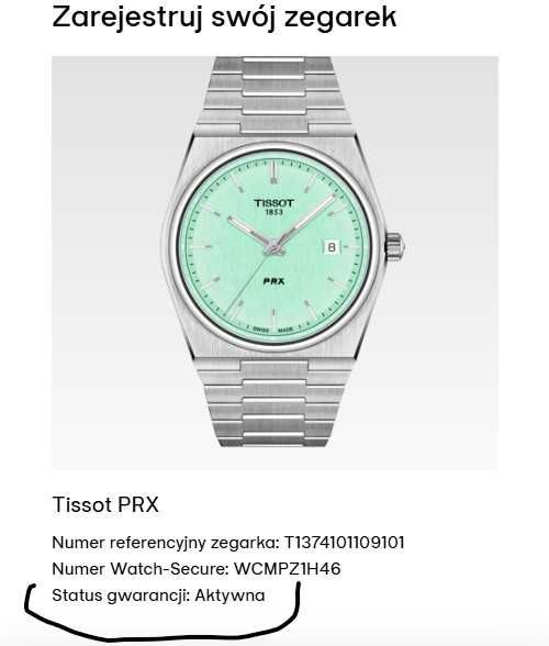 Zegarek Tissot PRX 40 mm Tiffany Blue   - idealny z W.KRUK PL