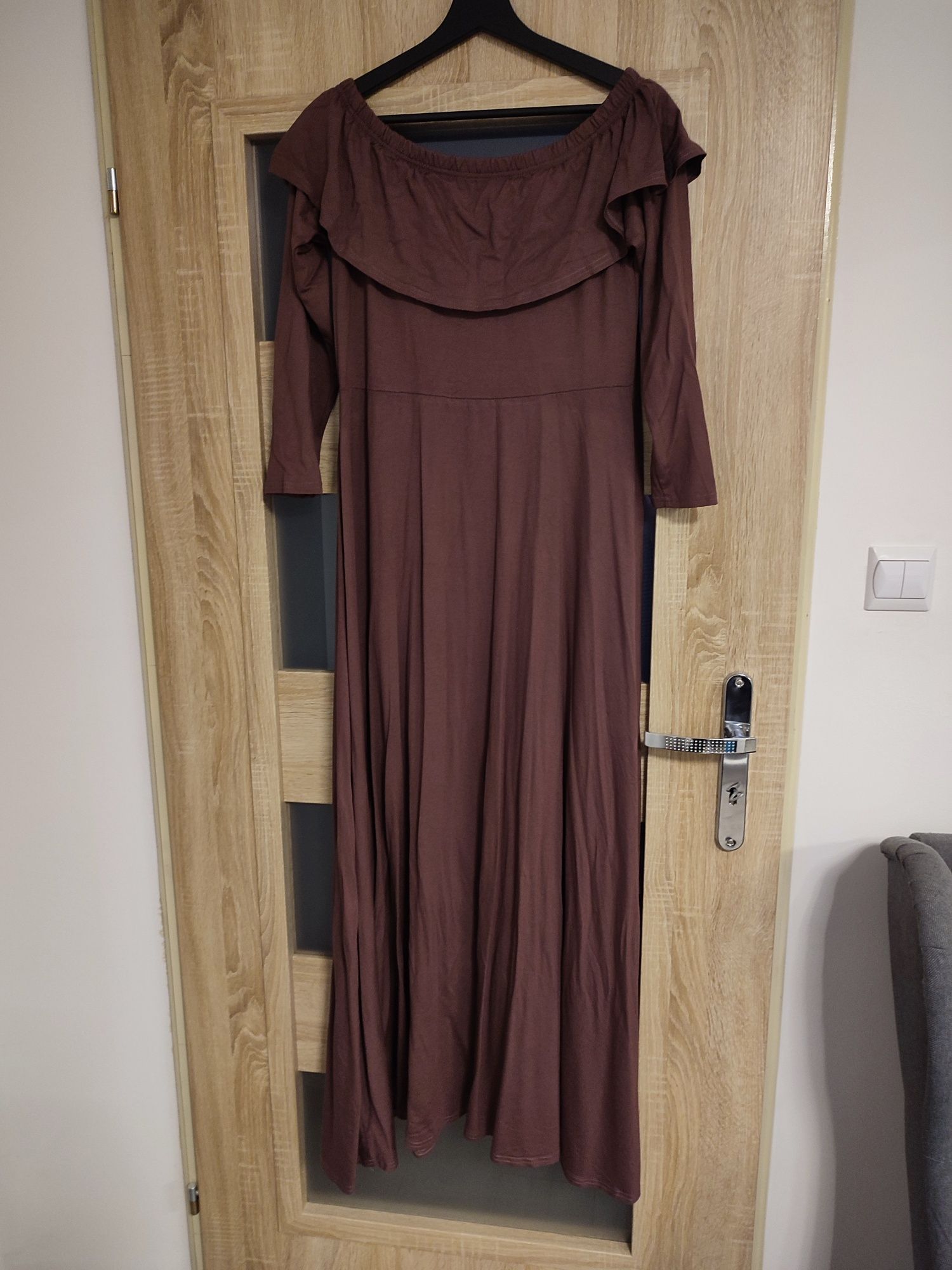 Piękna długa sukienka ciążowa elastyczna długi rękaw hiszpanka XL