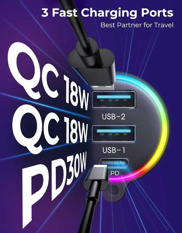 JOYROOM transmiter samochodowy Bluetooth 5.3 FM, Głęboki bas 30W PD