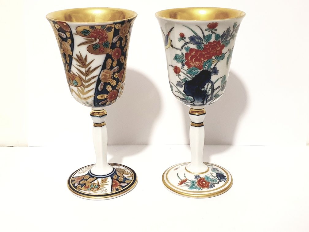 2 fantasticos copos de vinho em porcelana japonesa Kutani-yaki