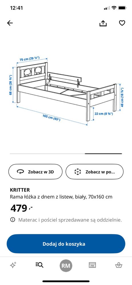 Lóżko Kritter+ materac 70*160 cm (IKEA)- nieużywane