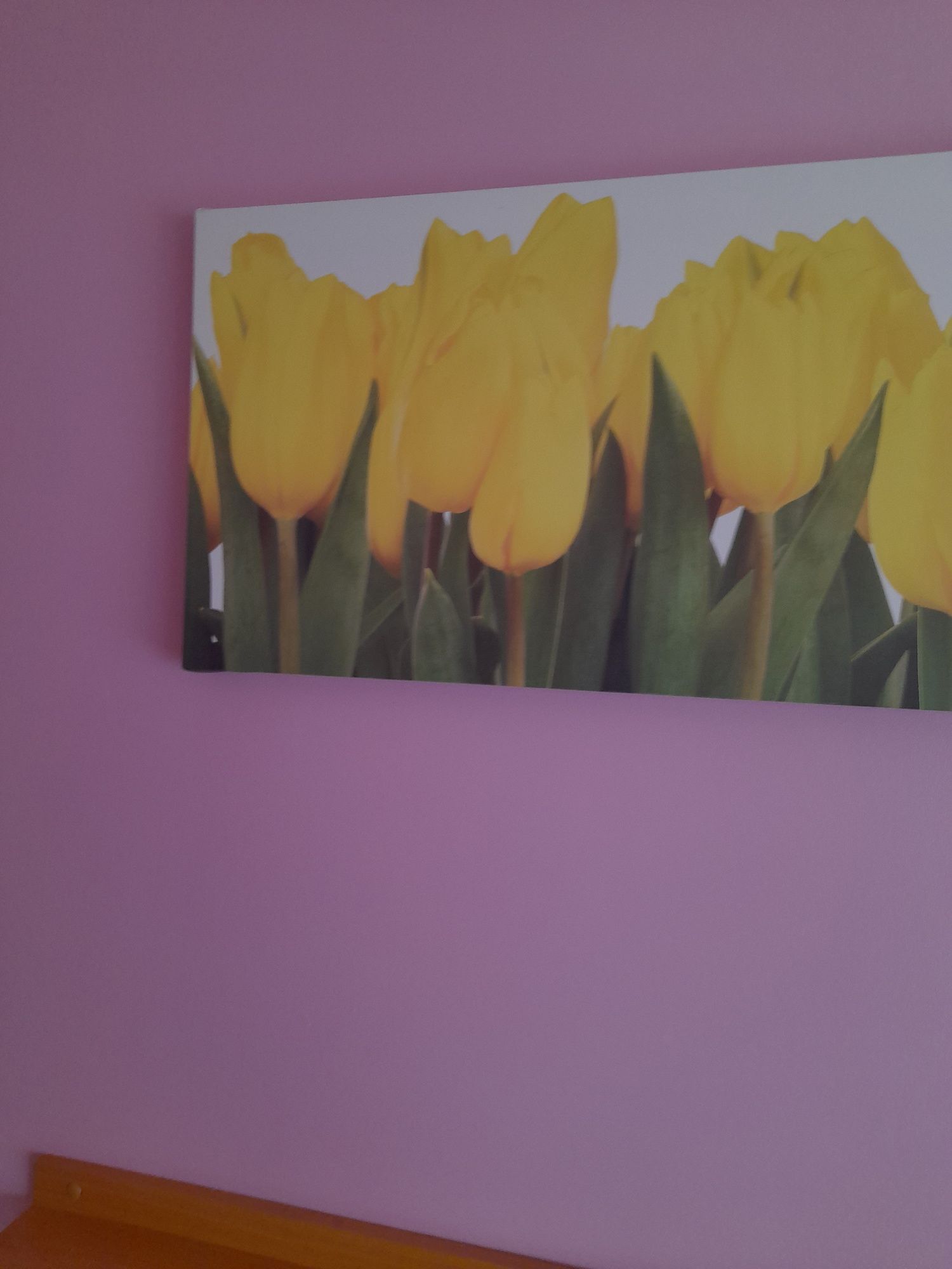 Obraz z namalowanymi tulipanami.