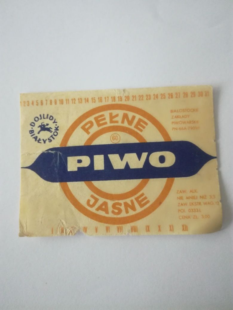Stara etykieta piwna Dojlidy Białystok 1966 po piwie