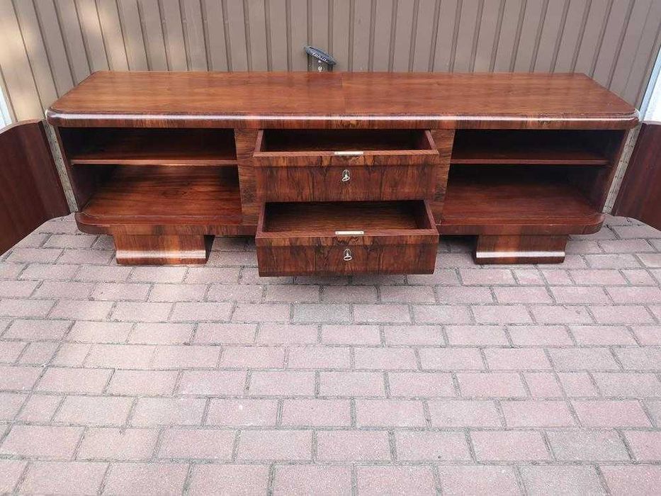 Komoda ART-DECO RTV Niska Orzech 198 Zgrabna Stara Antyk Po Renowacji.