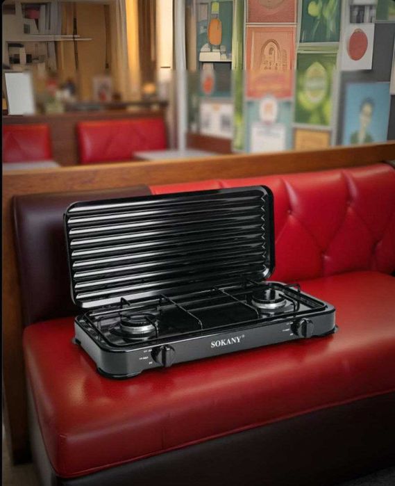 Настільна газова плита 2 конфорки 4.4 квт, міні, чорна