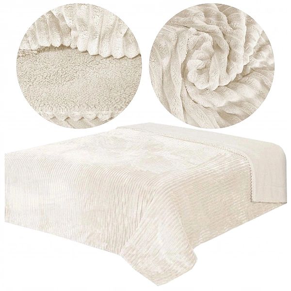 Narzuta 160x200 KOC dwustronna mikrofibra prążki CAPRI Beż