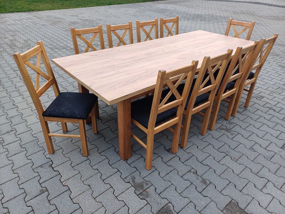 stół 244/314x103 + 14 krzeseł craft zloty k003 solidne krzesła mocne