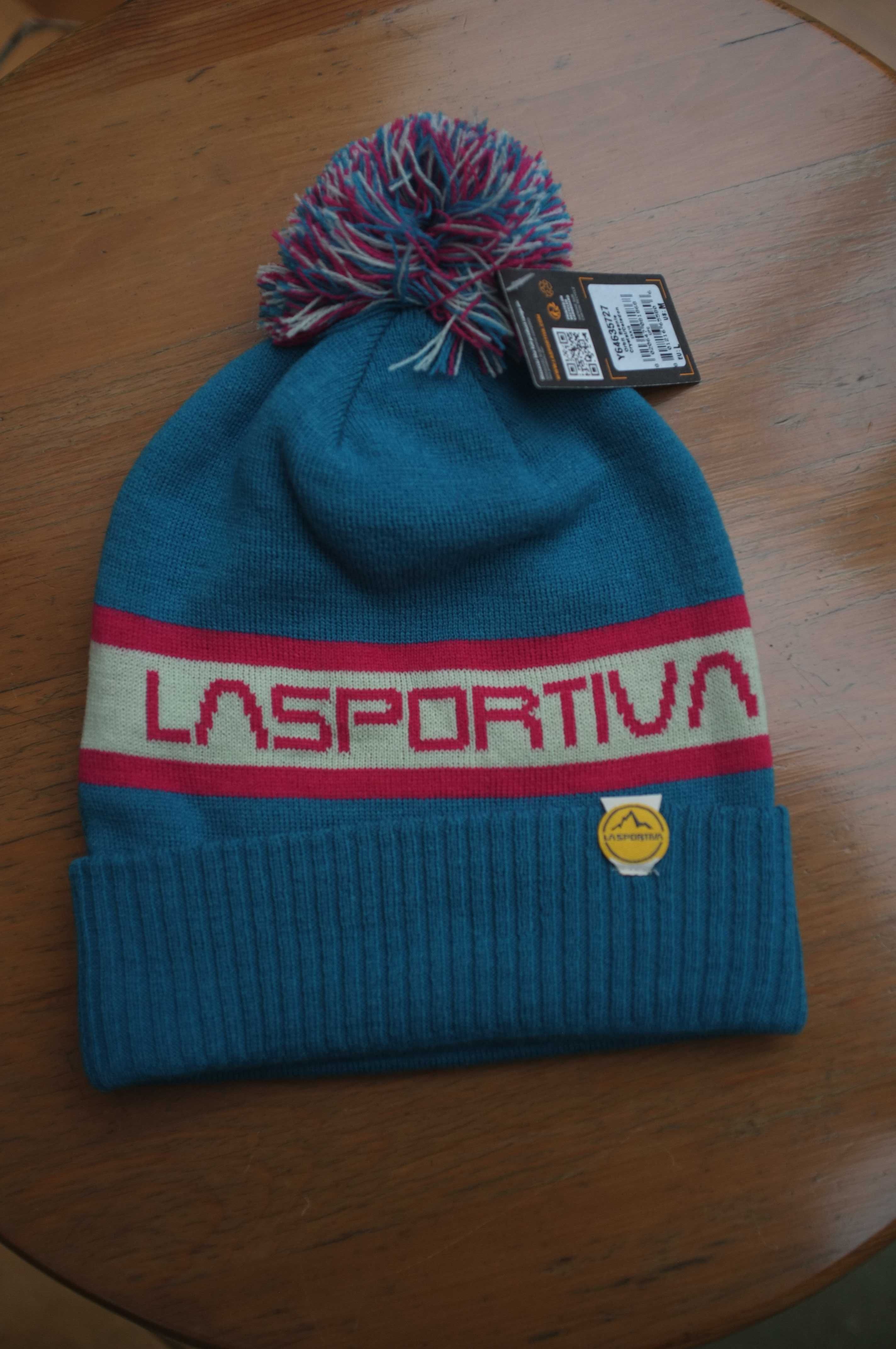 nowa zimowa czapka z pomponem La Sportiva ciepła beanie niebieska