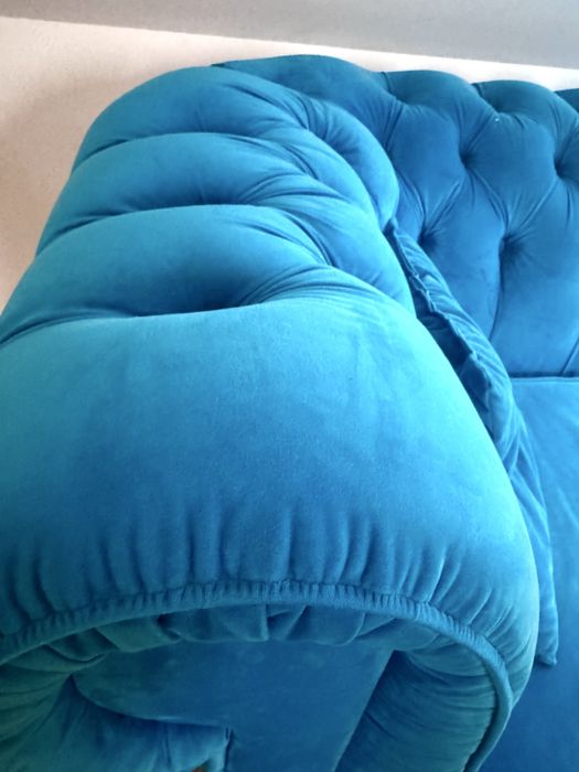 Sofa Chesterfield kanapa turkusowa, blekitna niebieska aksamitna
