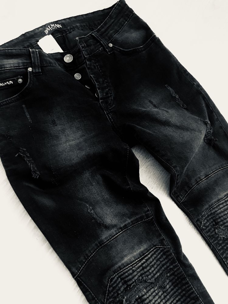 Spodnie Balmain czarne jeansowe przetarcia unikat