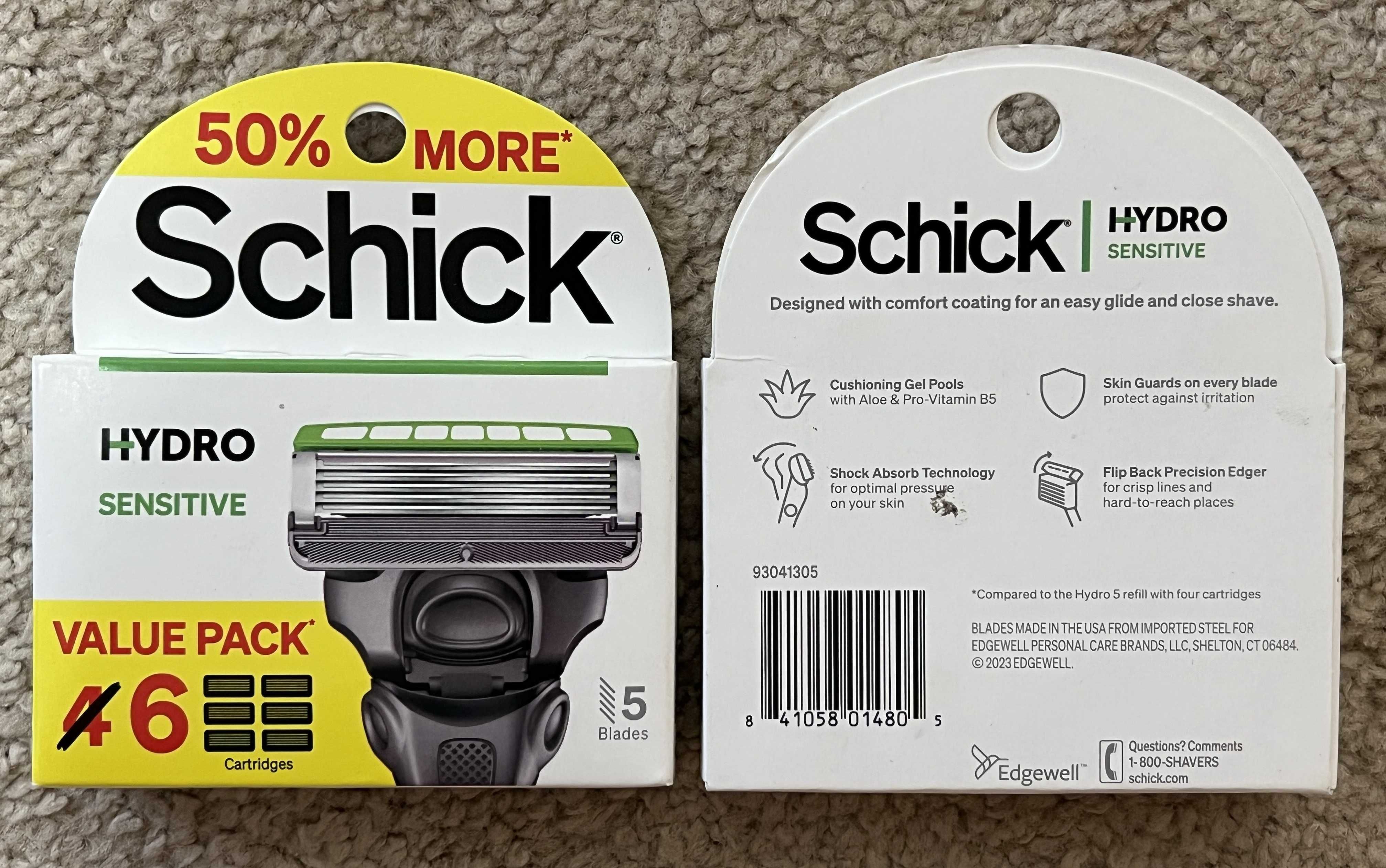 Картриджи 6шт Schick Hydro 5 Sensitive США, Barbasol 6 лезвия, лосьон