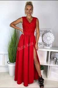 Sukienka czerwona koronkowa maxi długa nowa Moriss 40/L wesele