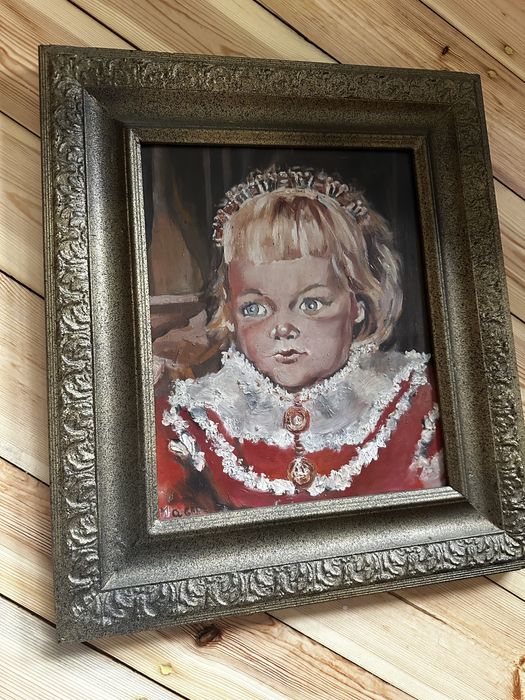 Mariusz Maciąg Dziewczynka w czerwonej sukience obraz olejny