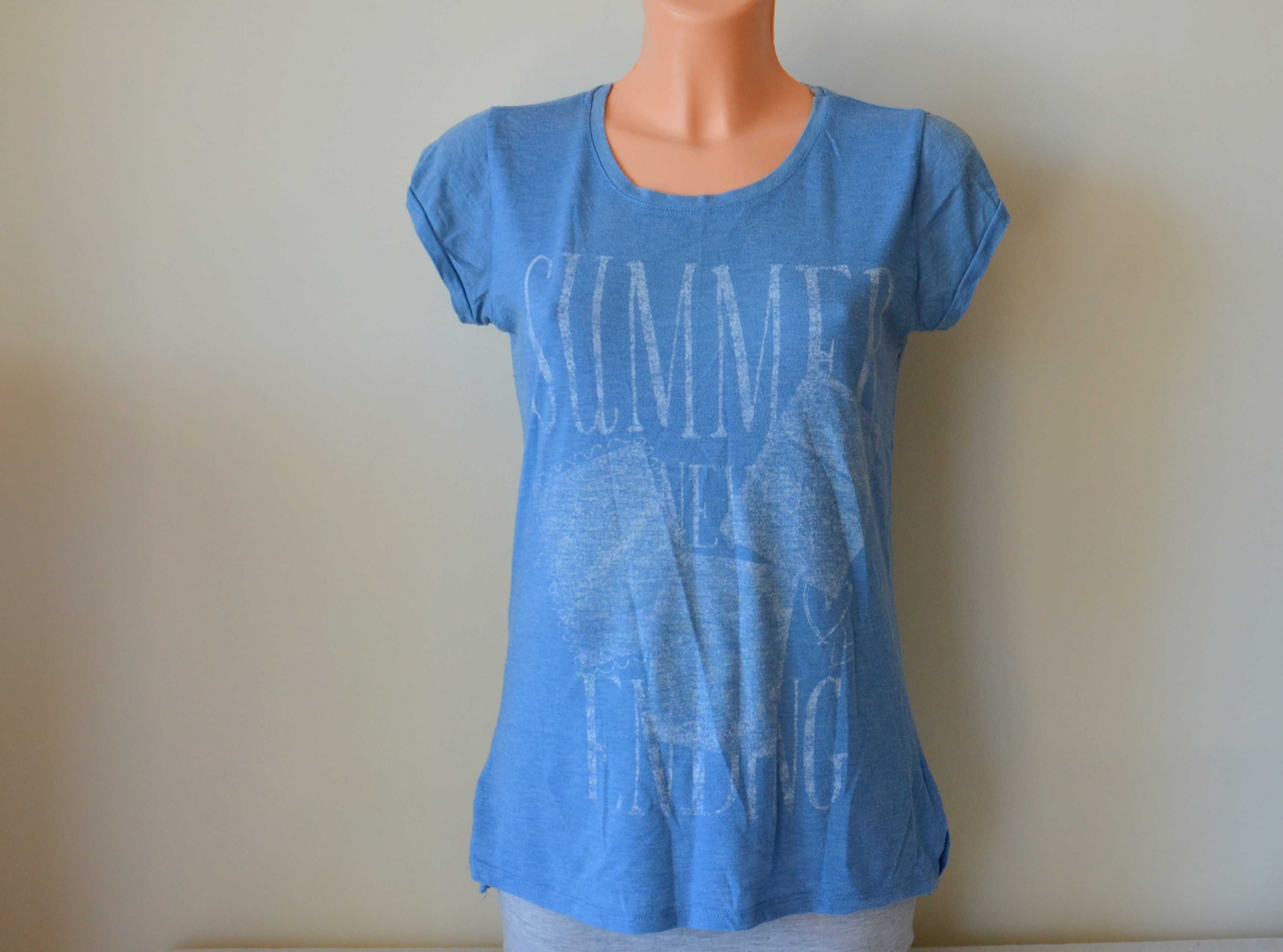 Niebieska koszulka damska t-shirt z nadrukiem Summer rozmiar S