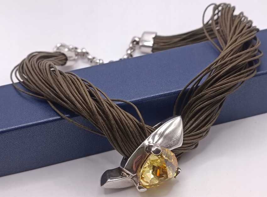 Srebrna Kolia Z Kamieniem Cytryn Srebro Rzemień Unikat PR.925 539/01