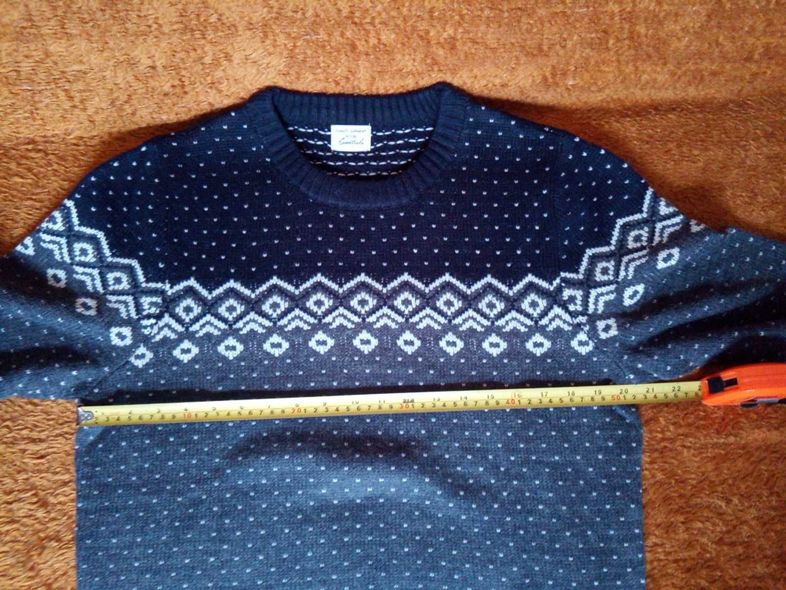 Sweter męski wełniany (30% wełna) - norweski wzór  - NOWY