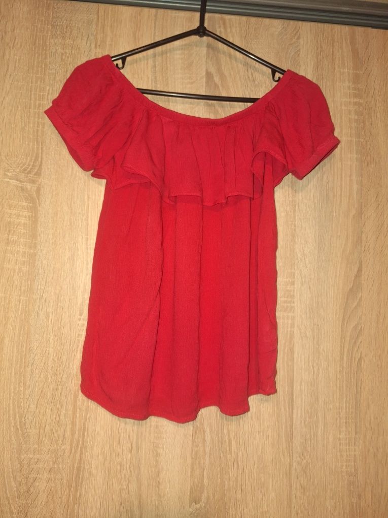Hiszpanka cropp z rękawami crop top kolor malinowy
