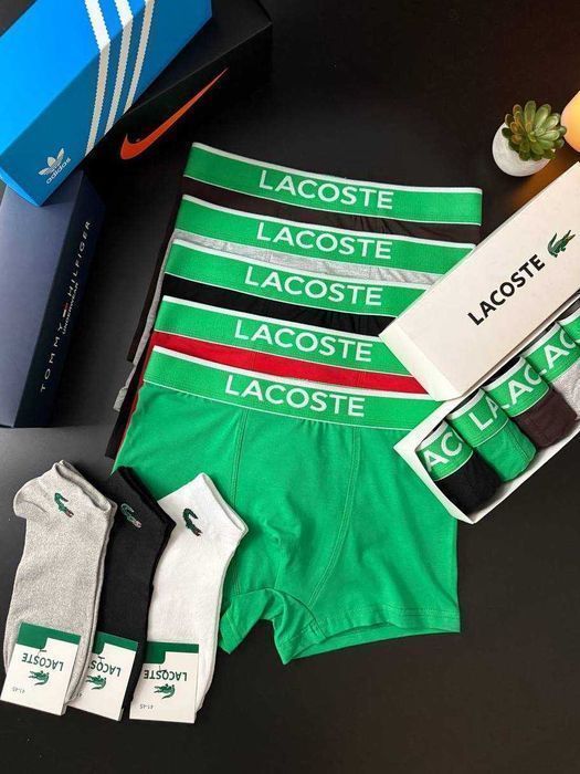 Чоловічі труси Lacoste Green чорні. Мужские боксеры Лакост черные