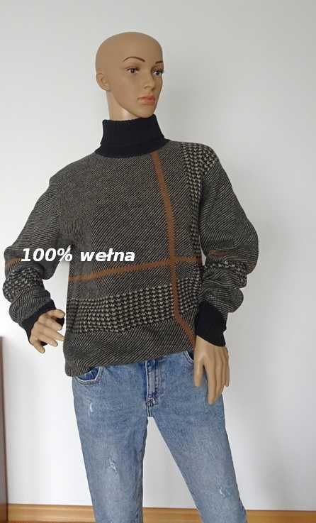 Zjawiskowy wełniany sweter Tiger of Sweden stylowe wzory 100% wełna
