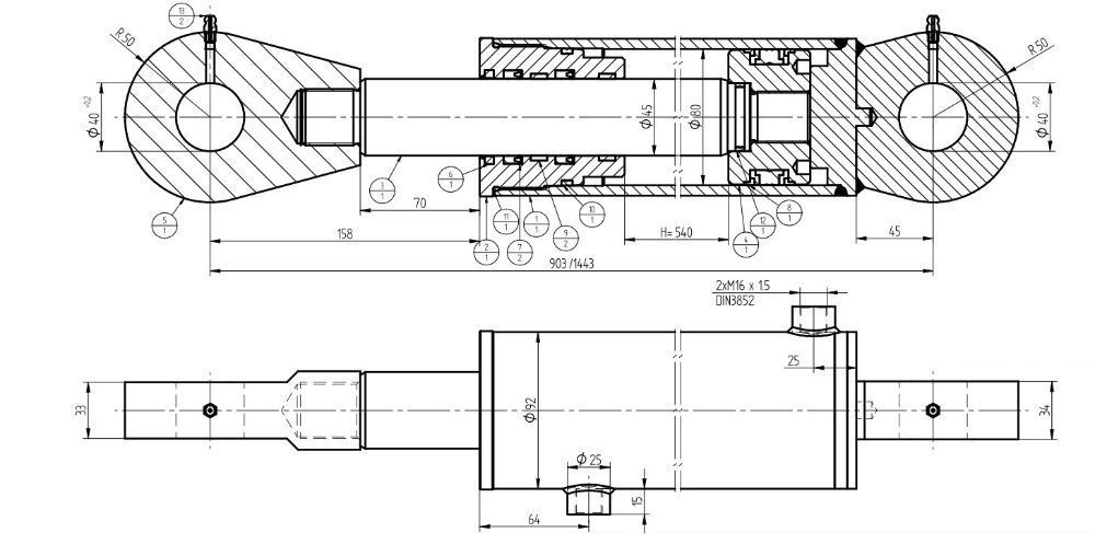 SIŁOWNIK Hydrauliczny Cylinder 80x45 SKOK 540 POZLIFT [1278]