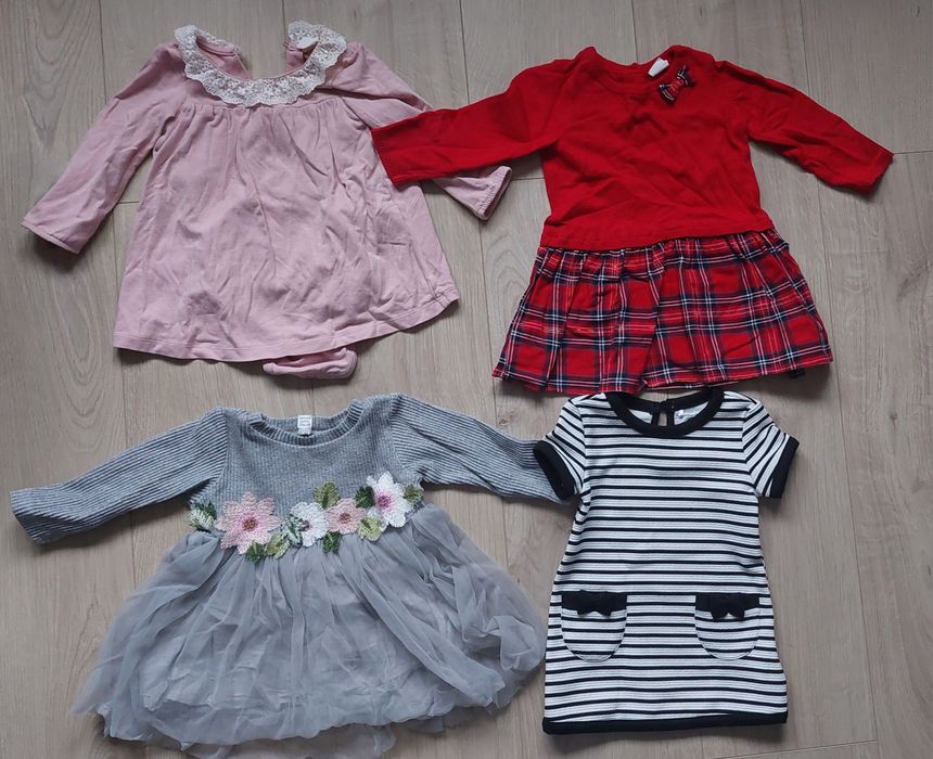 4 sukienki 68 H&M świąteczne czerwona biało czarna szara