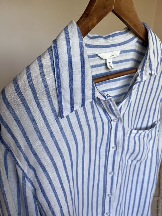 Koszula lniana 100% len w paski H&M Premium marynarskie paski