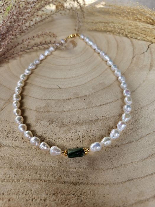 Naszyjnik Choker kamienie naturalne Perły Naturalne Szmaragd Hematyt