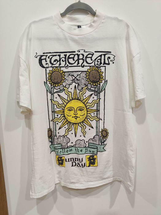 H&M t-shirt, koszulka biała z kolorowym nadrukiem, graficzna, 36/S